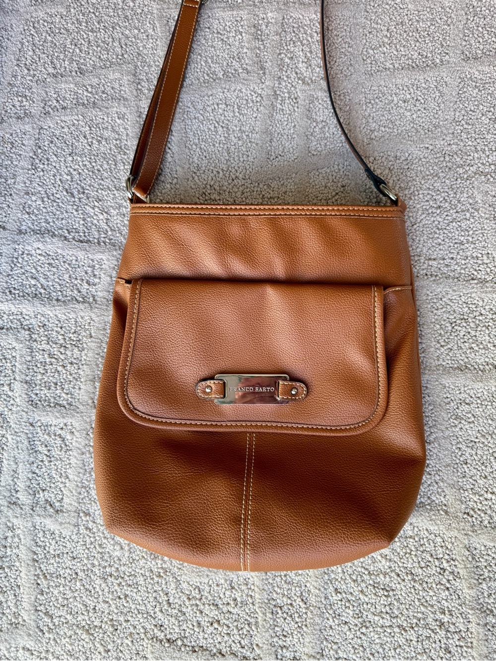 Franco Sarto Cognac Pebbled Leather Crossbody Bag